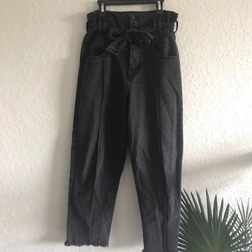 black high waisted tie jeans